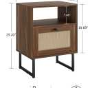 Masupu Extra Large Rattan Nightstand,Modern Boho Farmhouse Wood Bedside Table with Storage Drawer and Open Shelf, Black Frame Side End Table for Bedroom,Living Room,Office (Walnut)