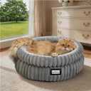 BALANCE Cat Bed Kitten Bed, Washable Round Cat Beds for Indoor Cats, Super Soft Plush Faux Fur Pet Bed for Puppy and Kitten with Anti-Slip Bottom (Grey)  20.0"L x 20.0"W x 8"Th