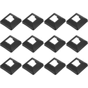 Patikil 12 Pack Fence Post Skirt, 1.8 x 1.8 Inch Square Split Style Deck Post Base Cover Plastic Flange Base Shoe for Railings Fence Stair Railing Porch Patios, Black