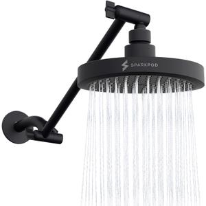 SparkPod Round Rain Shower Head with Extension Arm - Height Adjustable Shower Head with High Pressure Performance - Easy 1-Minute Installation (11" Arm Extension, Midnight Black Matte)