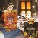 qiqee Fall Thanksgiving Paper Gift Bags with Handles Bulk Medium Pumpkin Harvest Bags Autumn Kraft Paper for Holiday Wedding Birthday Party Supplies 24pcs (8.7"10.6"4.3")