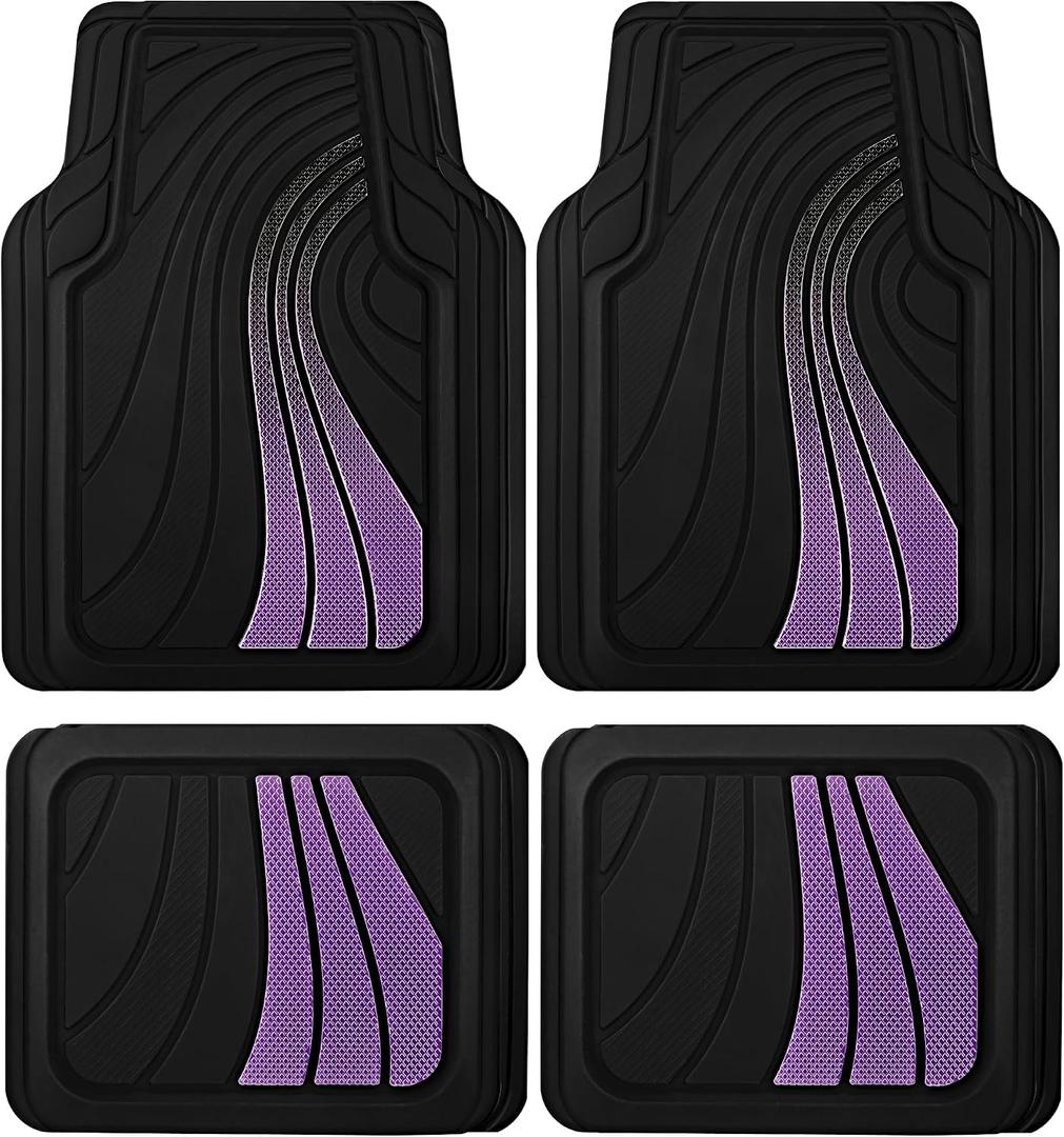 Road Comforts Car Floor Mats Full Set Front & Rear Car Floor Mats with Aluminum Design, Anti-Slip Backing, All-Weather Protection, Trim-to-Fit Car Mats for Most Sedans, SUVs & Vans - Purple