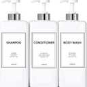 Modern Silver Shampoo and Conditioner Dispenser (21 oz, Pack of 3) Refillable Pump Bottle Set Empty Shower Plastic Bottles with Pump for Bathroom Body Wash Soap and Shower