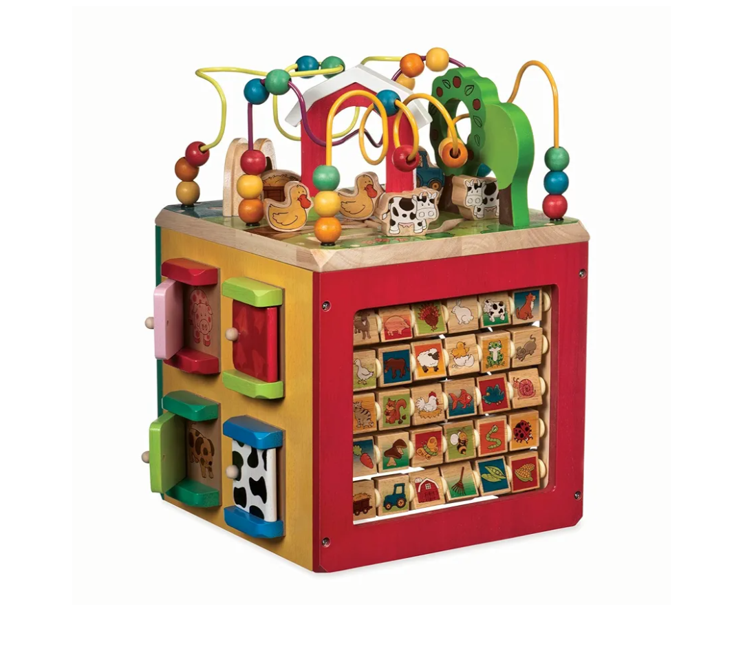 Battat - Activity Cube With Farm Theme - Educational Wooden Toys For Toddlers And Kids - 1 Year +, Red