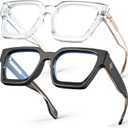 VISOONE 2 Pack Blue Light Blocking Glasses Rectangle Frame and Chic Preppy Look for Women Men RIVER (Black+clear)