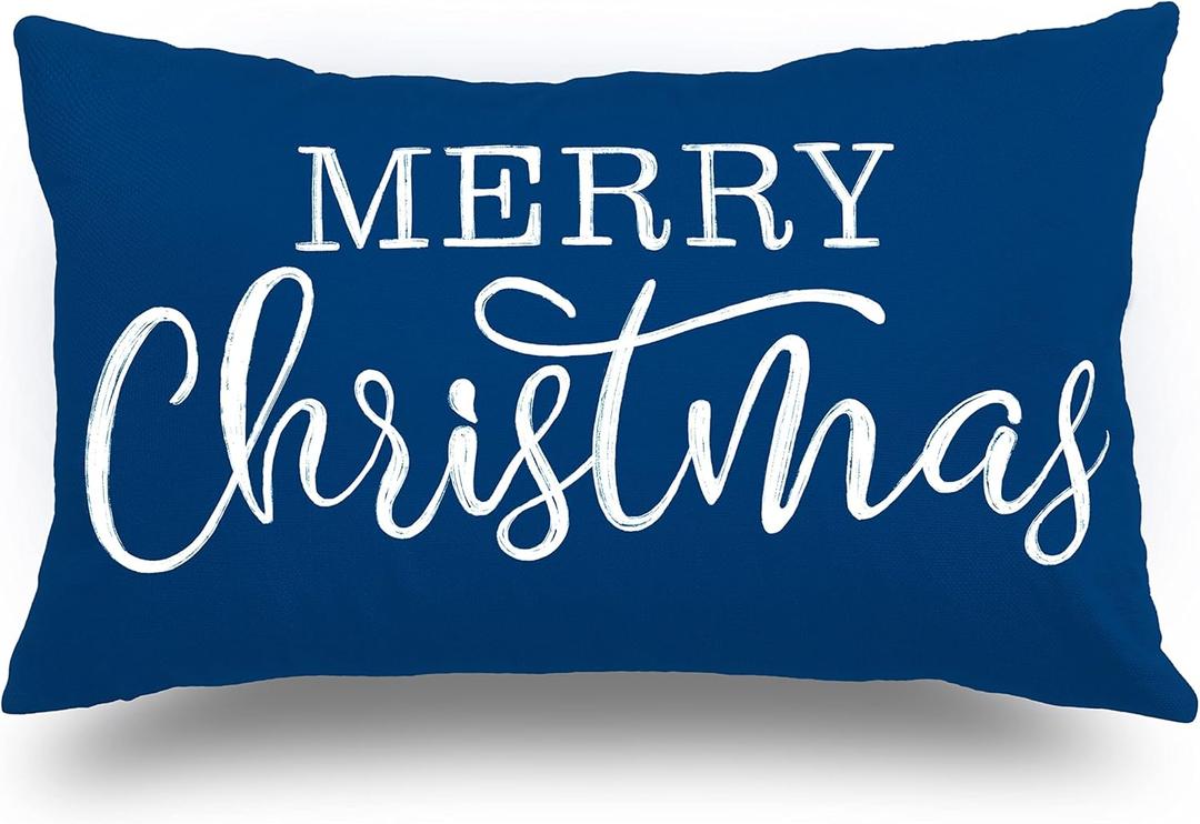 Blue Christmas Lumbar Pillow Cover 12x20 Inches for Xmas Decorations Merry Christmas Throw Pillow Covers Winter Holiday Cushion Case Decoration for Sofa Couch