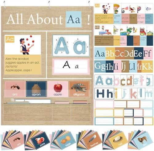 Blosssound 34 x 27 All About Letter Pocket Chart 103 ABC Flash Cards Letter of The Day Week Chart Alphabet Tracing Educational Wall Poster Teachers Homeschool Learning Activities(Brown)