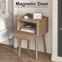 LAATOOREE Small Nightstand Set of 2, Side End Table with Fluted Door, Bedside Table with Solid Wood Legs, Mid-Century, for Bedroom, Small Beds