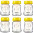 Breastmilk Bottles 6pc Set with Leak Proof Lids, 6.oz 180ml Reusable Wide Neck Bottles Best for Breast Milk Collection & Storage Solution, BPA Free, Fits Spectra & Avent Models