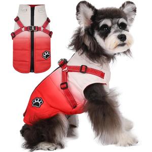 Norbi Dog Winter Coat, Gradient Dog Coat with Harness Reflective Adjustable Straps Warm Dog Coats, Stylish Dog Jacket Vest for Small Medium Dogs (S, Gradient Red)