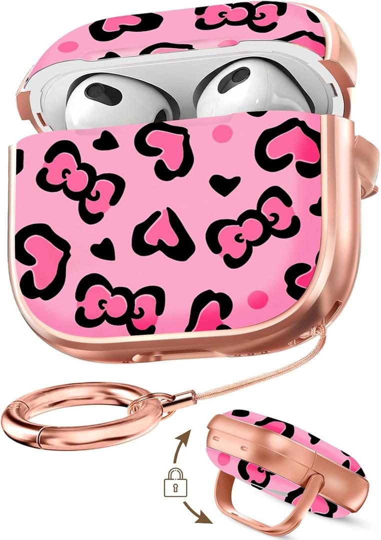 Coralogo for AirPods 3rd Case with Safety Lock - Cute Cartoon for AirPods 3rd Generation for Women Girls Fashion Stylish Leopard Pattern Design Kawaii Girly Girlish Hard Protective Cover