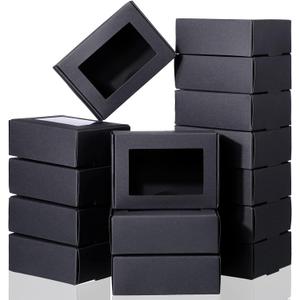 Zonon 60 Pcs Soap Boxes for Homemade Packaging Mini Kraft Treat Box with Window for Gift Present Bakery Candy Packaging(Black,3.7 x 2.6 x 1.4 Inch)