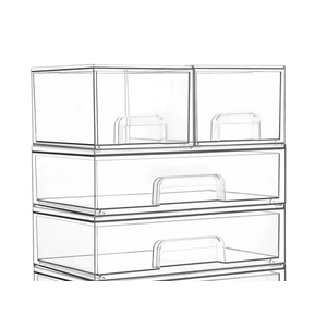Vtopmart Stackable Storage Drawers Set of 4 Clear Plastic Organizer Bins for Bathroom Supplies,Ideal for Cabinet,Pantry,Laundry Room Organization