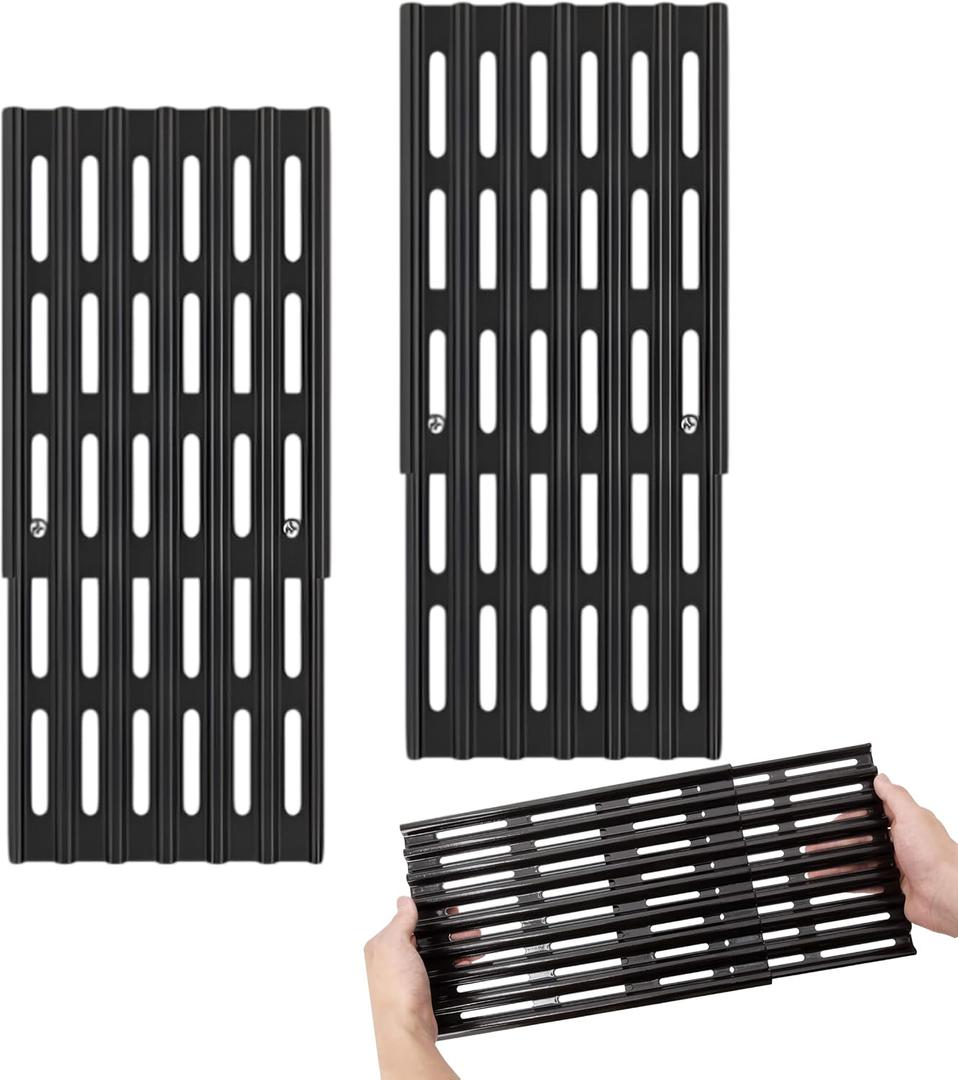 2-Pack Adjustable Cooking Grates – 6" Wide Universal Replacement Grill Grid for BBQ Grills, Universal Cooking Grates for Gas Grills, Extends from 12" to 19" in Depth, Porcelain Steel