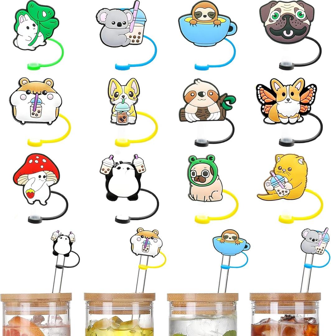 3 x Stanley Cup Accessories Set Including 12 Pcs Straw Cover Cap for 7-8mm (0.27-0.32 inches) Straws, Cute Animal Drinking Straw Plugs for Stanley 40oz & 30oz Tumbler Cups Kids Party Favor