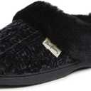 Dearfoams Women's Fuzzy Memory Foam Cable Knit Claire Clog House Slipper with Wide Widths (11-12, Black)