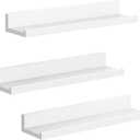 SONGMICS Floating Shelves, Set of 3 Wall Shelves, 15-Inch Wide, for Photo Frames and Trinkets, for Living Room, Home Office, Kitchen, Bathroom, White ULWS38WT