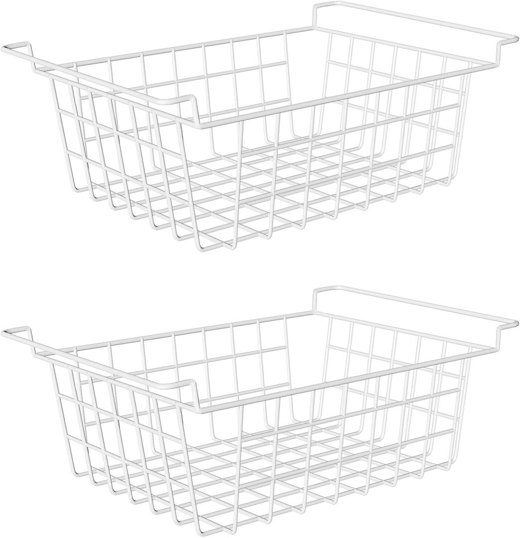 Orgneas 17.5" Chest Freezer Organizer Bins Deep Freezer Basket Storage Rack Bins Metal Wire Baskets Large Size 2Pcs