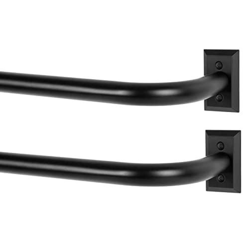 TANGWIN Black Wrap Around Curtain Rods 2 Pack:Blackout Heavy Duty Adjustable Window Curtain Rod for Bedroom Kitchen,Modern Decorative Curved French Metal Drapery Rods Easy Install,Matte Black 28-48"