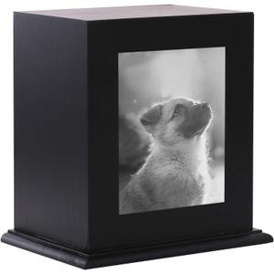 BRKURLEG Pet Wood Memorial Urn for Ashes,Photo Frame Keepsake Box for Cats Dogs,Funerary Caskets Supplies Burly Wood Cremation Urns with Acrylic Glass Photo Protector for Pet Lovers (Black)