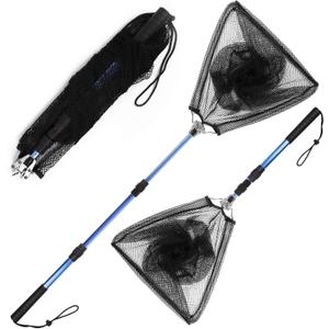 Fishing Net with Long Robust Telescopic Handle for Freshwater and Saltwater,Extend to 50.8 Inch,Foldable Nylon Mesh Landing Net