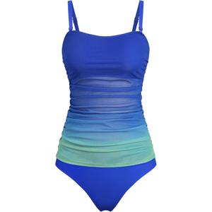 ZAFUL Womens Tankini Bathing Suit Two Piece Swimsuit Sheer Mesh Swim Dresses Tummy Control Lace Swimwear Small