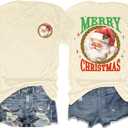 Christmas Shirts for Women Merry Christmas Vintage Santa Claus Graphic Tee Shirt Xmas Tree Holiday Tops (Yellow, XXL)