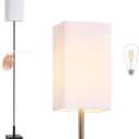 FIGDIFOR Floor Lamp, 3-Way Touch Control Dimmable Standing Lamp with Sturdy Marble Base, Brushed Nickel Touch Floor Lamp Tall Lamp with Square Linen Shade for Living Room, Bedroom, LED Bulb Included