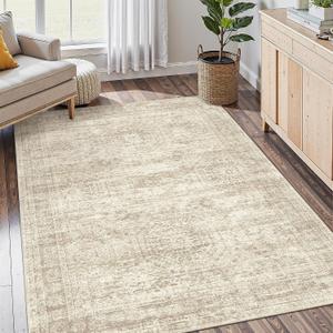 Soalmost 4x6 Area Rugs for Living Room, Vintage Washable Rugs for Dining Room, Bedroom, Home Office Decor, Non-Slip Beige Carpet Thin Rug