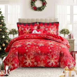 Joyreap 3pcs Christmas Duvet Cover Set Queen, Xmas Golden Snowflakes Black and Red Tie-dye Design Bedding Set, Includes 1 Duvet Cover and 2 Pillow Shams (Queen- 90"x90")
