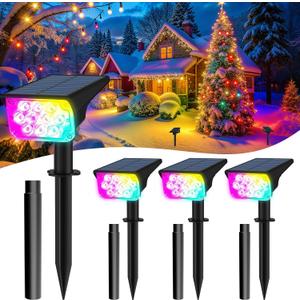 T-SUNUS RGB Solar Landscape Spotlights Christmas Outdoor, IP65 Waterproof Color Spot Light Auto Dusk to Dawn Landscaping Wall Lights for Tree Yard Garden Driveway Porch Walkway Pond Halloween 4 Pack