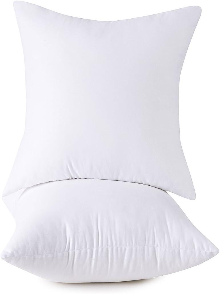 HOMESJUN Throw Pillow Inserts, 18x18 Inch Decorative for Sofa, Bed and Chair, Cotton Cover, Set of 2, White