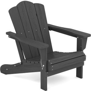KINGYES Folding Adirondack Chair, HDPE All-Weather Patio Chairs, Wooden Textured Lawn Chair for Poolside, Backyard, Deck, Fire Pit, Grey (1 Pack, Grey)
