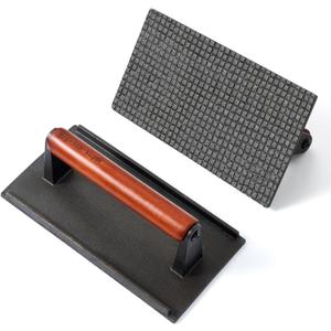 Brandon-super Heavy-Duty Cast Iron Smash Burger Press - Food Grade Press for Perfect Grill Marks, Stay-Cool Wood Handle, Griddle - Smash Burger, Hamburger, Burger Smasher for Griddle (Rectangle)