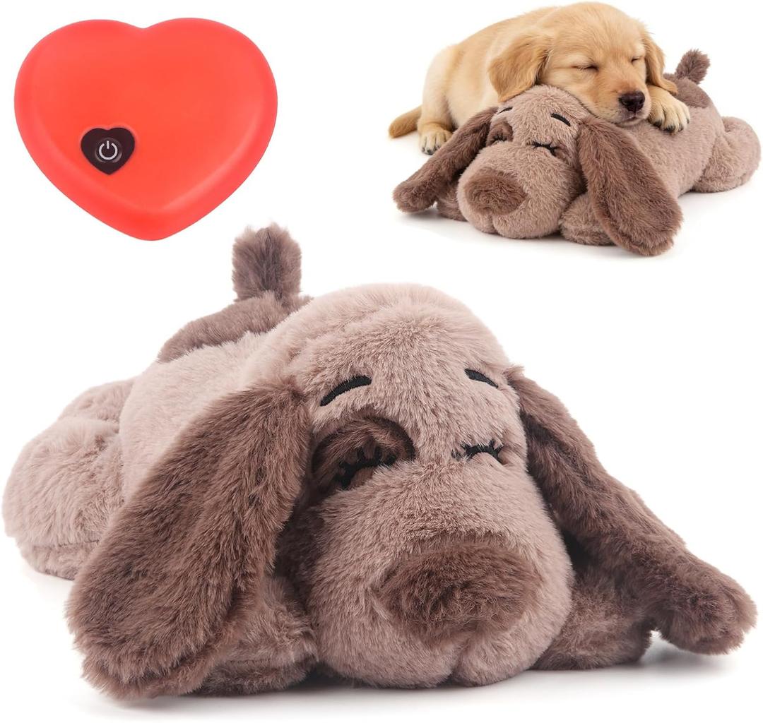BEVERLYSHARK Beverly Shark Puppy Heartbeat Toy Dog Anxiety Relief Calming Aid Puppy Heartbeat Stuffed Animal Behavioral Training Sleep Aid Comfort Soother Plush Toy for Puppies Cats (Brown)