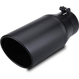 LCGP Exhaust Tip 3.5" Inlet 5" Outlet 12" Long, Bolt On Design, Stainless Steel, Black Powder Coated, Rolled Angle Cut, Tailpipe Tip