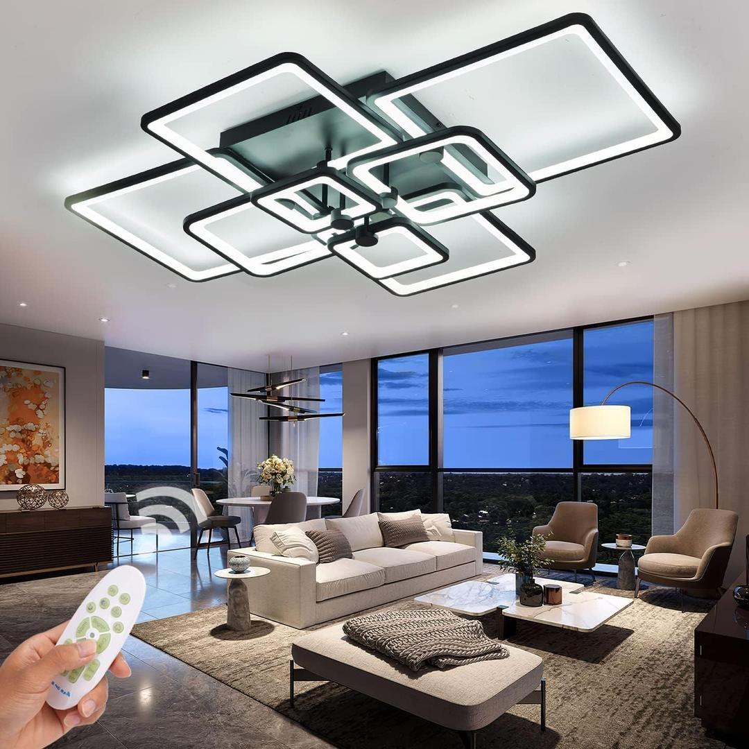 Modern LED Ceiling Light for Living Room Light Fixture Ceiling,41.7in Flush Mount Ceiling Lamps Dimmable with Remote 8 Square Frame (Black)
