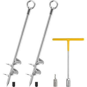 Ground Anchors Heavy Duty, 2 Pack Fully Welded Solid Steel Ground Anchors Screw in with 2.9" Spiral Blade, Trampoline Earth Stakes Auger Anchors for Sheds, Mobile Home, Tent, Swing Set