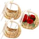 3 Pack Rattan Flower Girl Baskets,Wicker Rattan Wedding Basket with Handle Silk Ribbon,Small Half Moon Wicker Flower Basket 6.5" x6.7" x4.3"for Wedding Party Picnic Home Decor