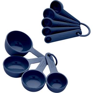 KitchenAid Universal Easy To Read Measuring Cup and Spoon Set with Soft Grip Handle for Maximum Control, Hang Hole and Nesting For Easy Storage, Dishwasher Safe, 9 Piece, Ink Blue