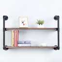 Industrial Pipe Shelving Wall Mounted,36in Rustic Metal Floating Shelves,Steampunk Real Wood Book Shelves,Wall Shelf Unit Bookshelf Hanging Wall Shelves,Farmhouse Kitchen Bar Shelving(2 Tier)