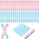 Lasnten 200 Pcs Pre-rolled Gender Reveal Cutlery Set with Napkin, Plastic Silverware Disposable for Baby Shower, Birthday, Boy or Girl Reveal Party, Pre Wrapped Utensil Tableware (Light Pink and Blue)