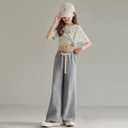 Girls Wide Leg Sweatpants Straight Leg Jogger Sweatpants Kids High Waist Baggy Loose Pants with Drawstring (5-6 Years, Light Grey 2)