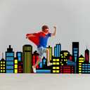 Eaasty 59.06 x 26.3 Inch City Skyline Backdrop Hero Party Decoration City Skyline Buildings Photography Background Hero Party Centerpiece Skyscraper Standing Cards for Birthday Baby Shower Supplies