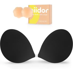 Niidor Adhesive Bra Strapless Ultra Sticky Invisible Push up Silicone Bra Multiple Colors Sizes Reusable for Backless Dress (Black)