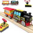 Motorized Train for Wooden Track, Remote Control Train with Magnetic Connection, Battery Operated Locomotive Trains for Toddlers, Compatible with Thomas, Brio, Chuggington