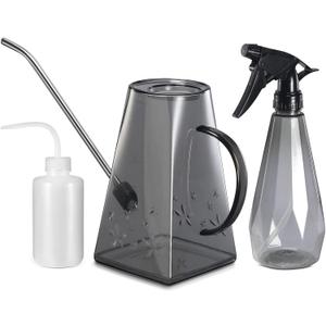 Goowin Indoor Plants Watering Can, Long Spout 47 oz with Bonus 16 oz Spray Bottle & 8.5 oz Squeeze Bottle, Grey