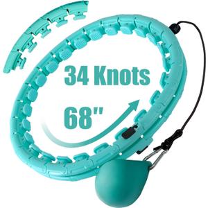 34 Knots Weighted Workout Hoop Plus Size, Smart Waist Exercise Ring for Adults Weight Loss (34Knots Mint Green)