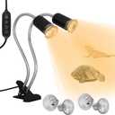 Reptile Heat Lamp, Double-Head Heat Lamp with Clamp, Cycle Timer, Dimmable UVA UVB Basking Light for Turtle Tortoise Lizard Snake Bearded Dragon, 4 Bulbs (2PCS 25W+2PCS 50W)
