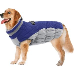 Lelepet Dog Coat Warm Dog Winter Coat Waterproof Dogs Jacket with Harness Built in Reflective Pet Fleece Vest Zip-Up Cold Weather Coats for Extra Large Dogs Turtleneck & Windproof Coats Great Dane 3XL (Blue)